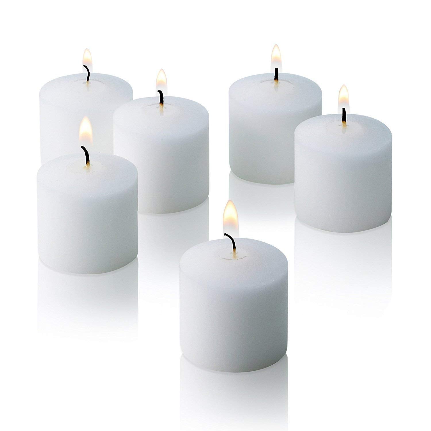 Light In The Dark white votive candles, 72-count box, ideal for bulk event lighting.