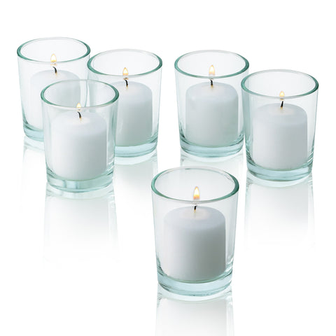 Light In The Dark white votives fit standard holders for easy setup.