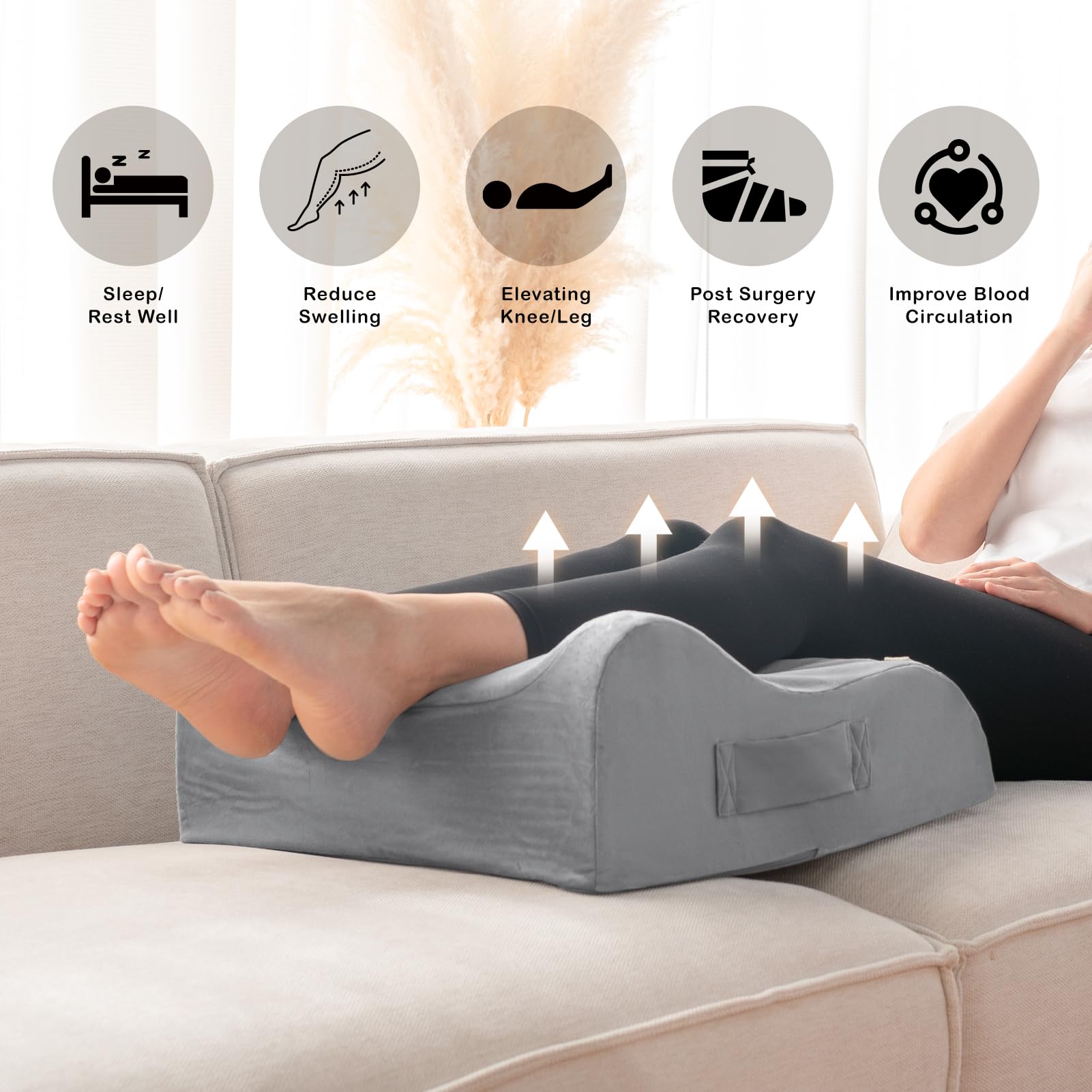 LightEase leg pillow with ergonomic design supporting ankle and knee joints.