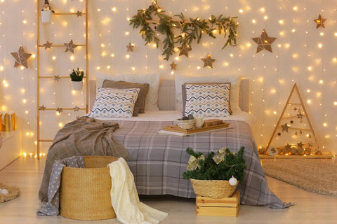 Lighting EVER curtain lights enhance wall-drapes with shimmering effect.