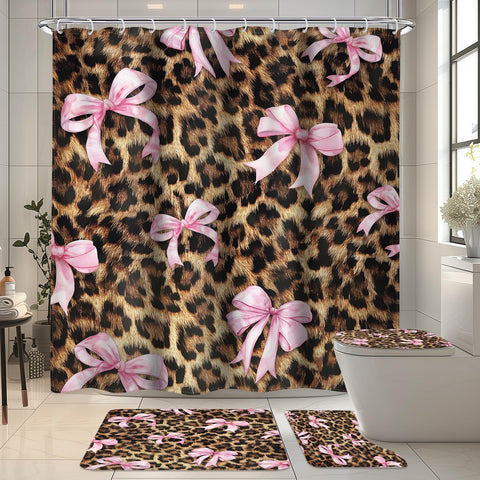 LIGHTINHOME leopard bow shower curtain with pink cheetah print adds bold style