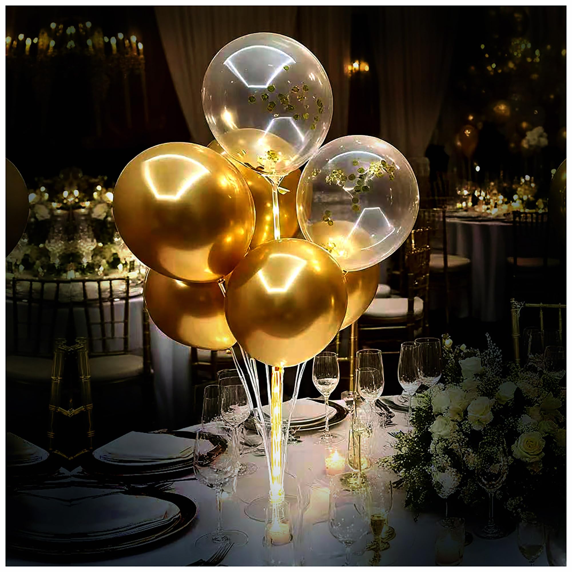 Lightsfever LED light strips illuminate balloons for a warm, festive glow.