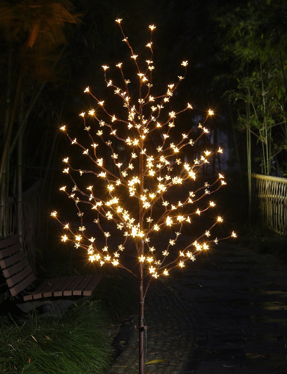 LIGHTSHARE 6.5ft cherry blossom tree lit for ambient living room display.