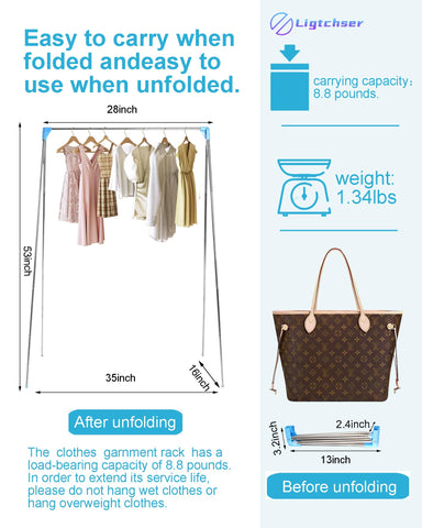 Ligtchser adjustable-height folding rack extended for taller garments