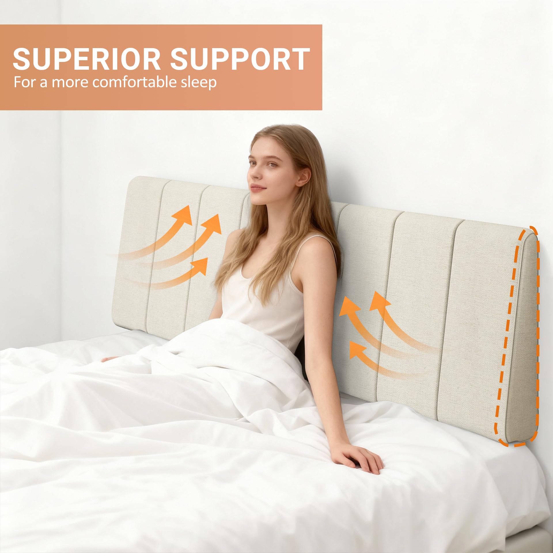 Liiwepo headboard beige padded foam detail supports comfortable reading.