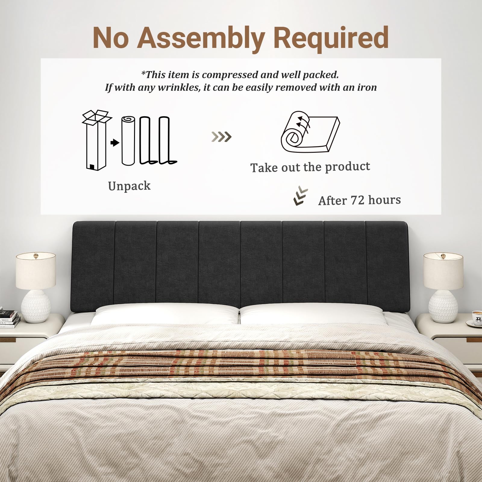 Liiwepo King Size Headboard highlights ergonomic curves for comfortable posture.