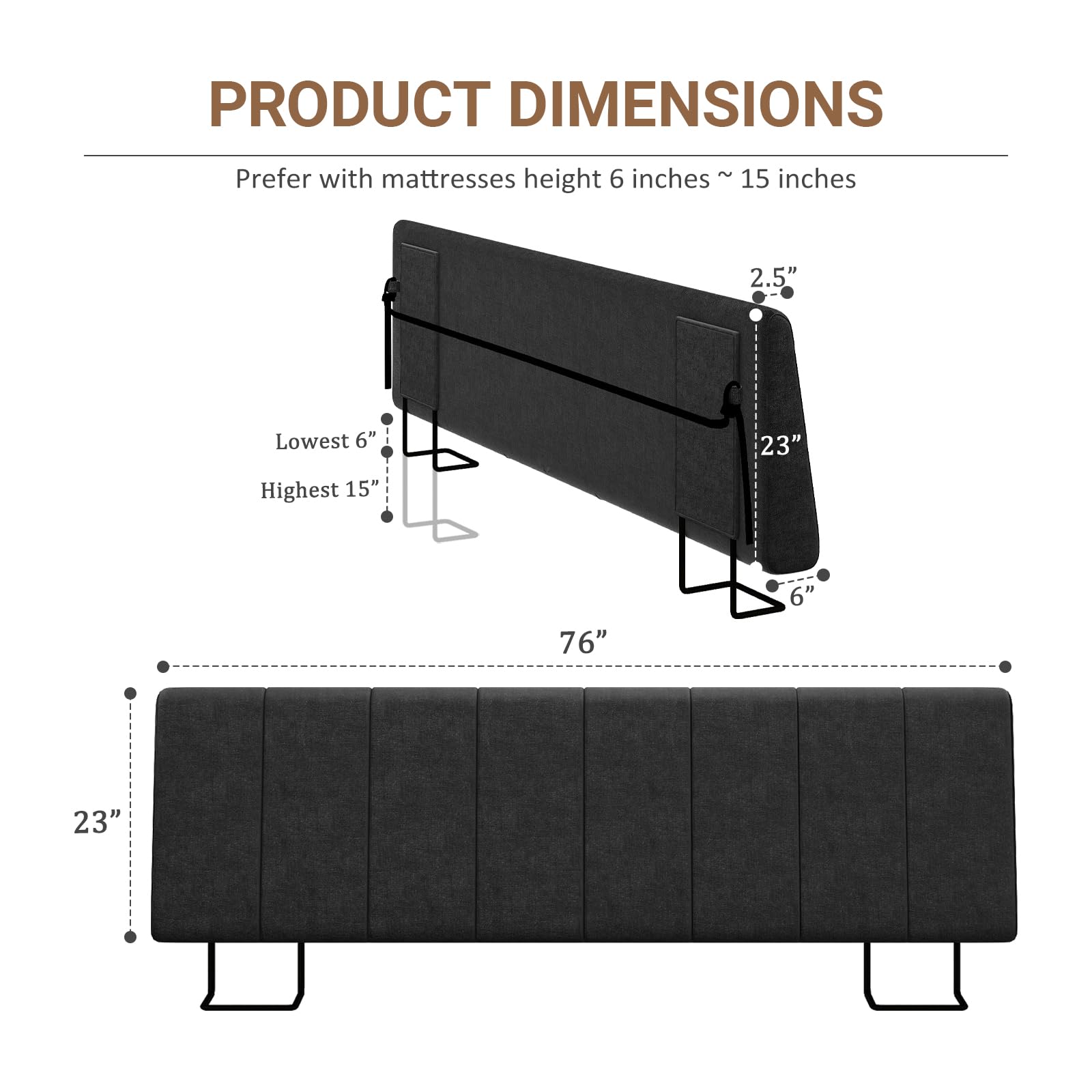 Liiwepo King Size Headboard with mattress-mount design demonstrates broad compatibility for bed frames.