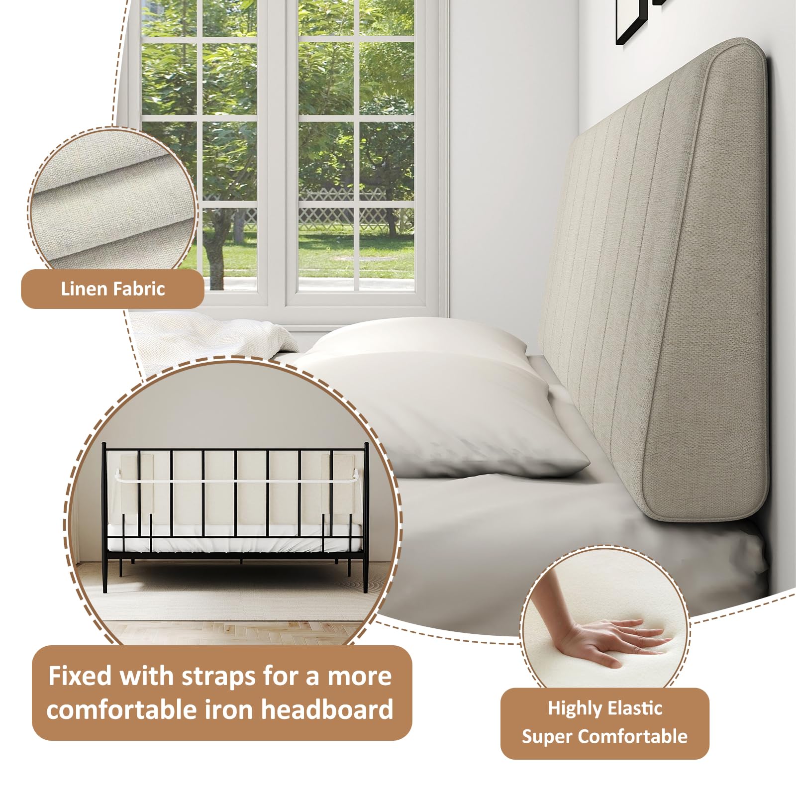 Liiwepo king size headboard modern beige display complements bedrooms.