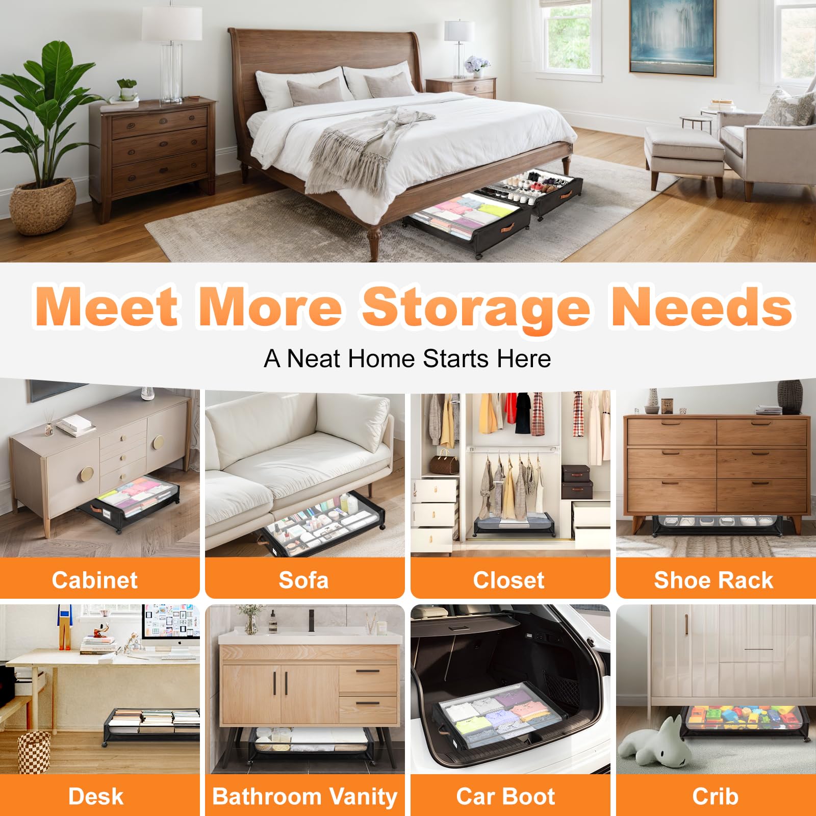 LIJIAI 80 lb load capacity supports heavier items in under-bed storage