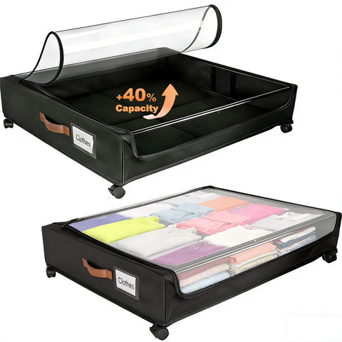 LIJIAI XXL under-bed storage with wheels rolled out for easy access under the bed