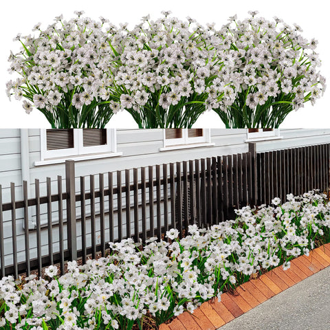 LikSoor 21-bundles artificial outdoor flowers white bloom for porch decor