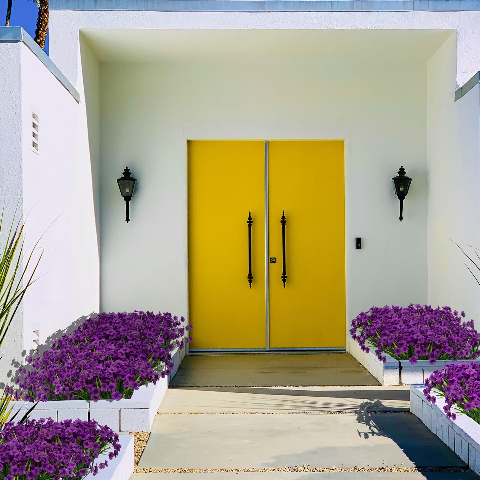 LikSoor violet faux shrubs greenery for outdoor décor and pathways