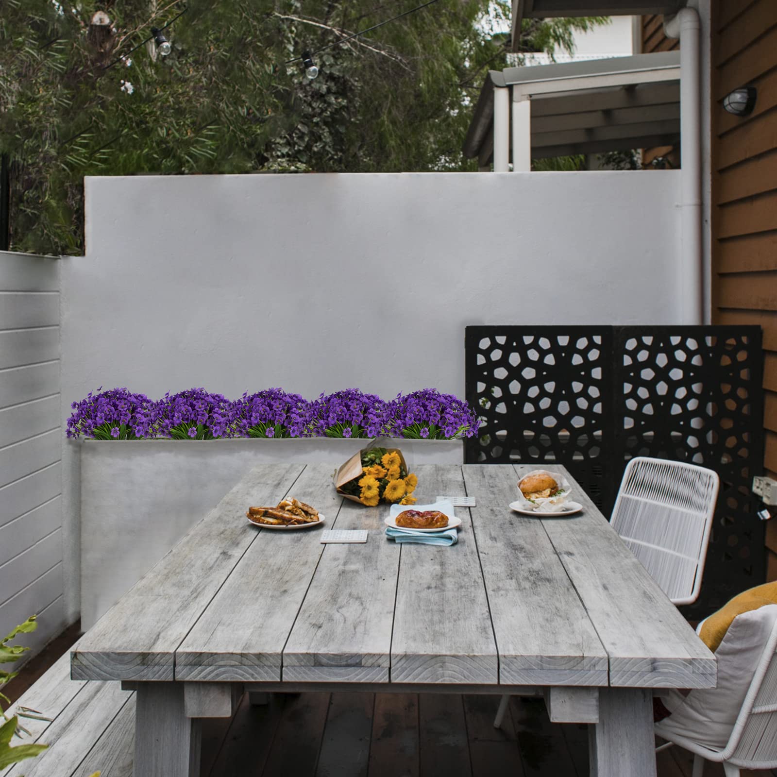 LikSoor garden terrace entrance decor with durable UV flowers.