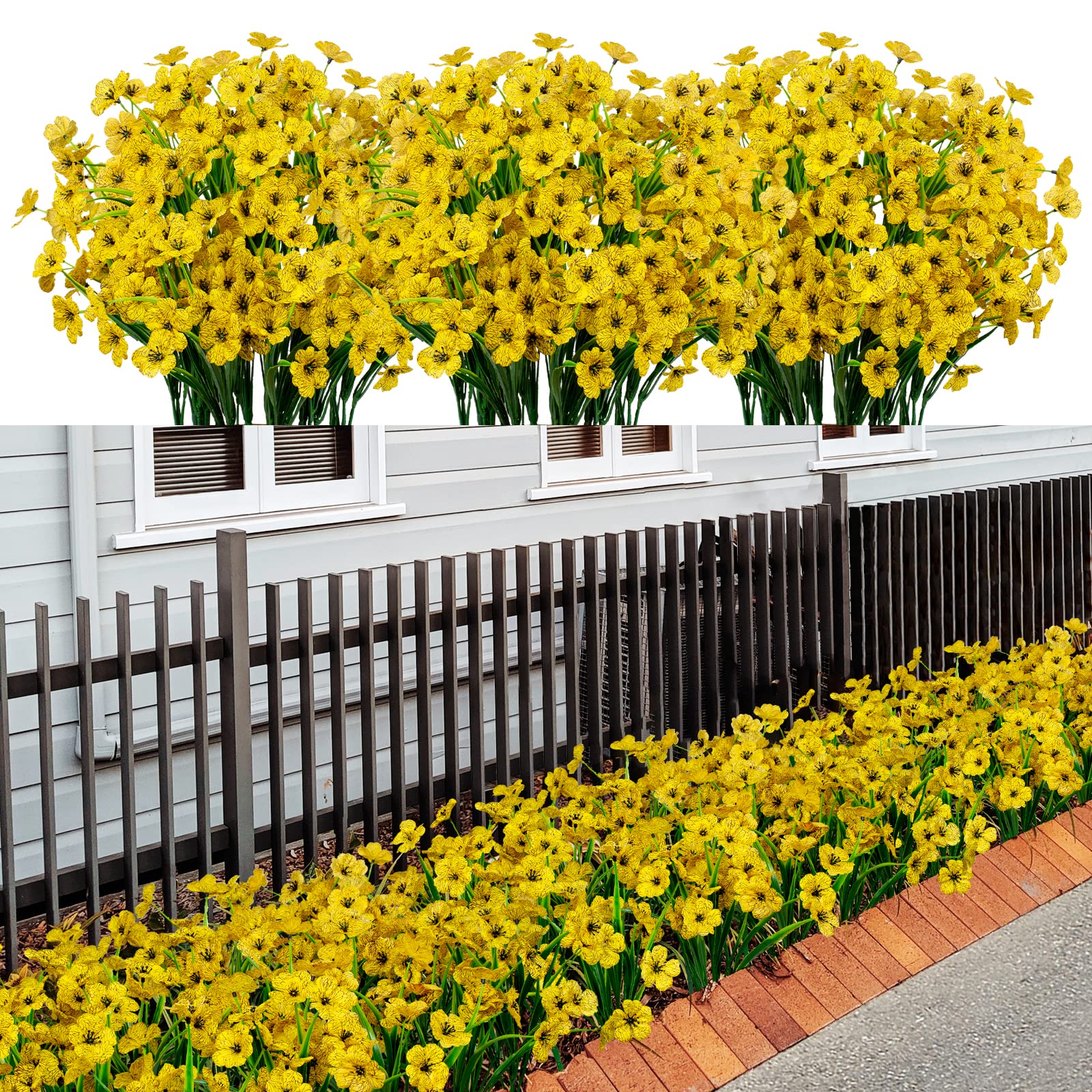 LikSoor outdoor yellow artificial flowers brighten pots with year-round color