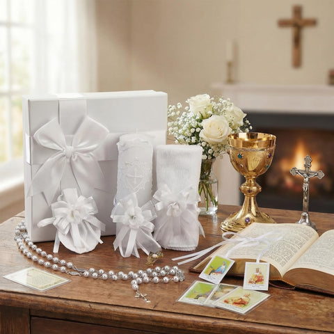 Liliful baptism candle with pearl accents, ideal centerpiece for a sacred ceremony