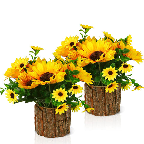Lilithye sunflower artificial in a stump vase adds natural warmth to tabletops.
