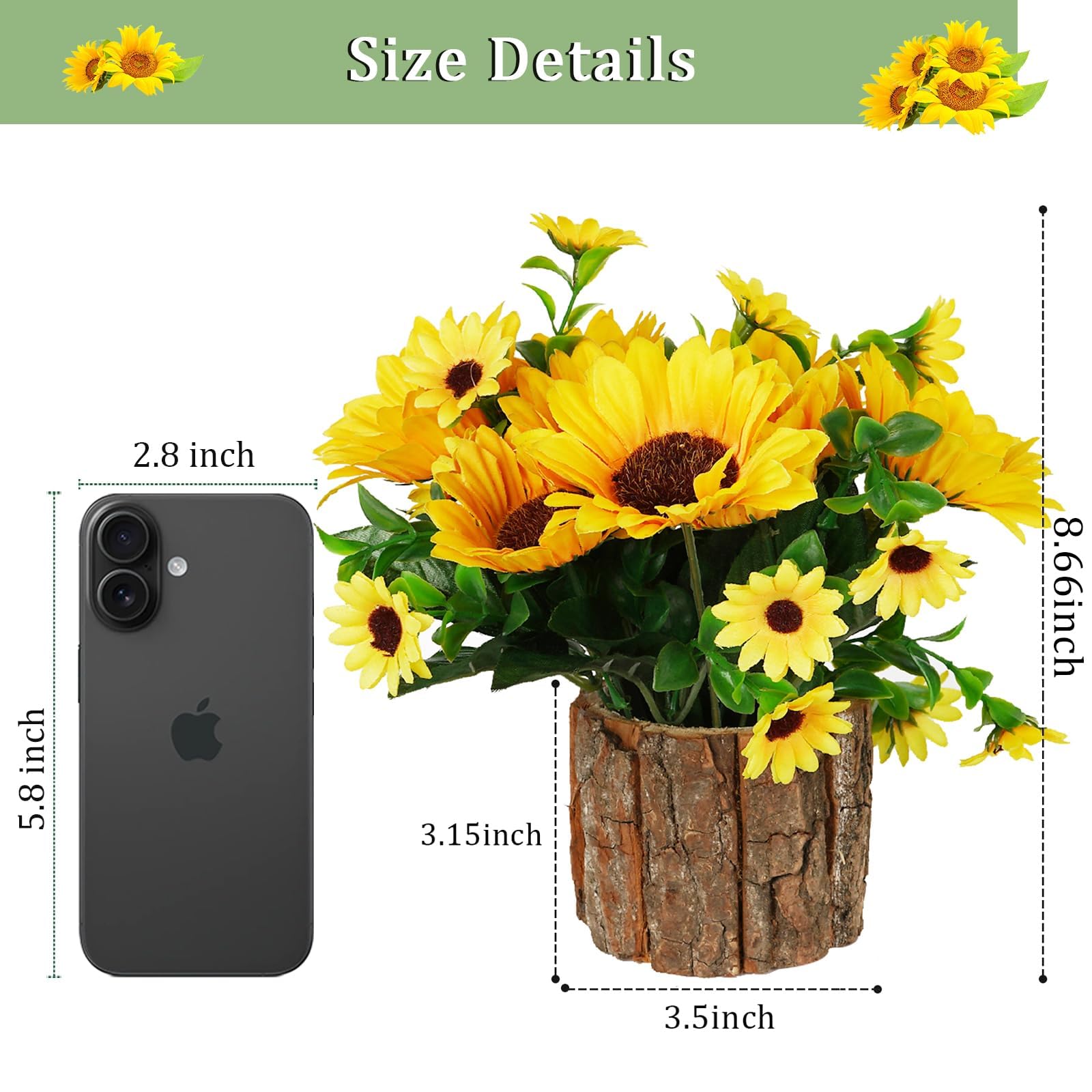 Lilithye sunflower in rustic stump vase enhances home decor with lasting color.