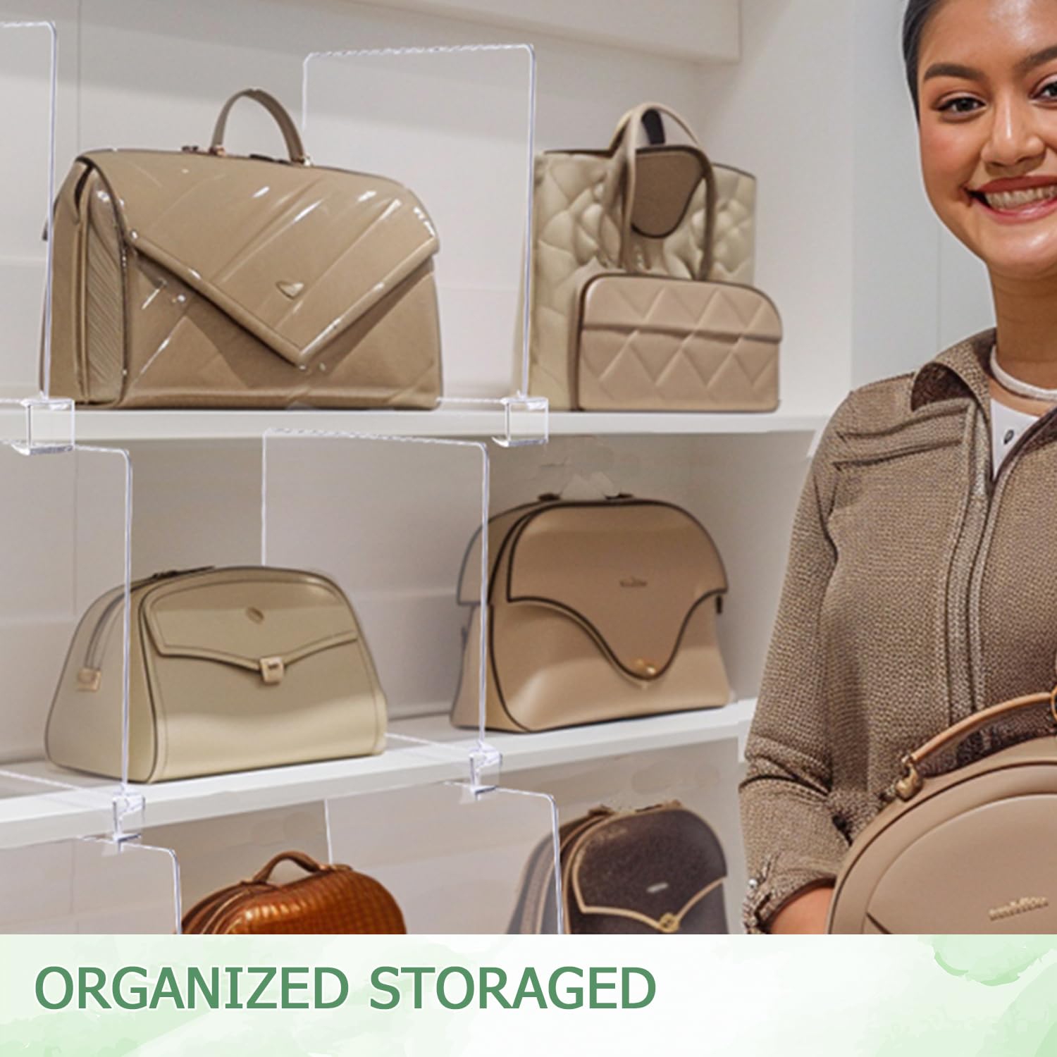 Liliyab dividers displaying purses and clothes with a tidy display