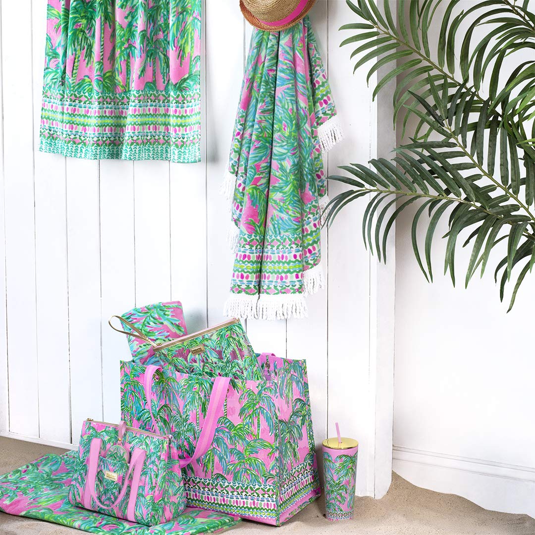 Lilly Pulitzer towel suits pool and beach days for versatile lounging.