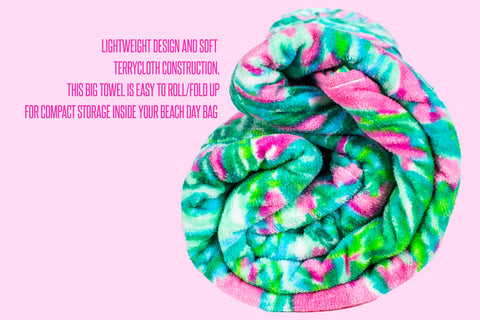 Lilly Pulitzer soft cotton terry towel provides gentle, absorbent drying after swimming.