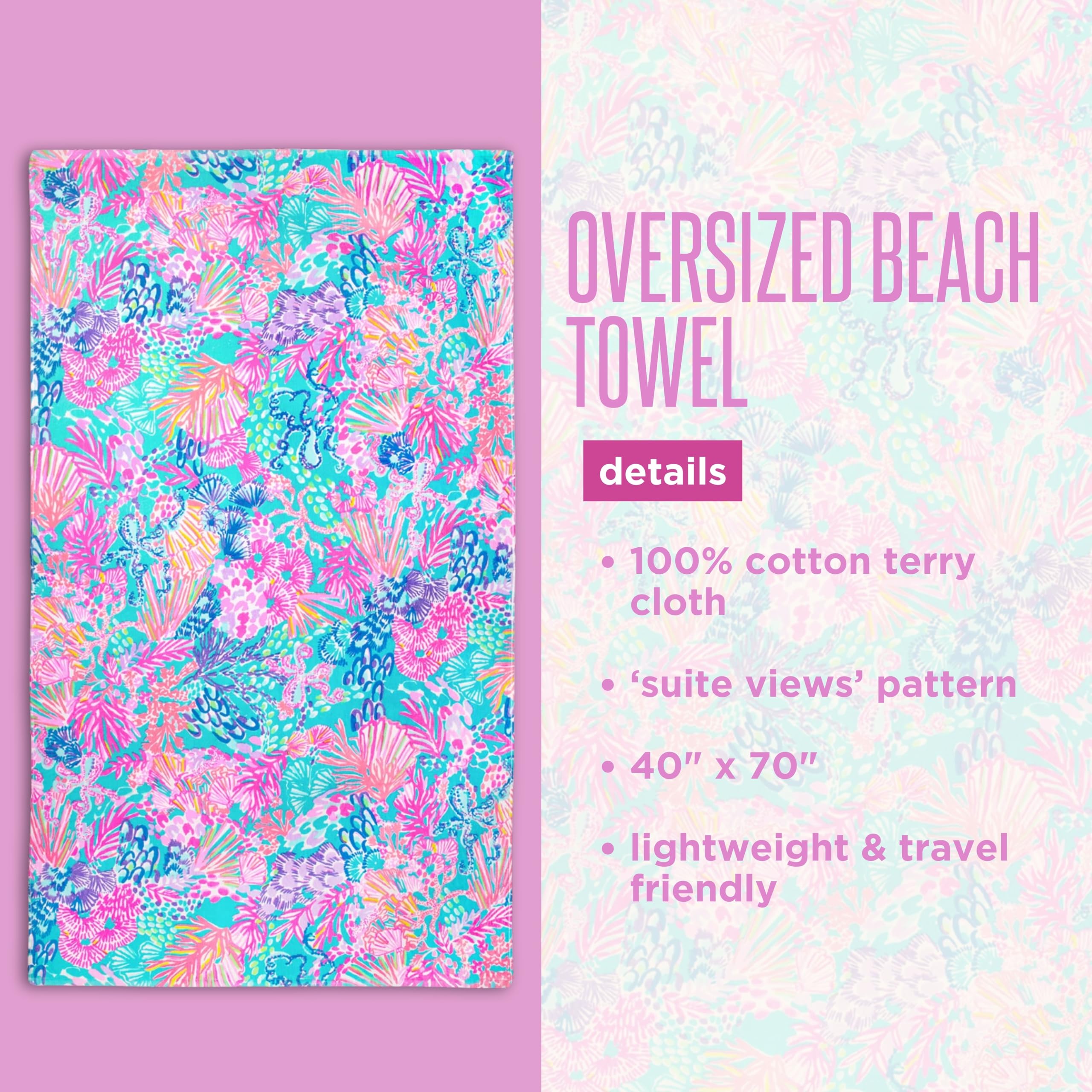Lilly Pulitzer Splendor in the Sand design adds bright, recognizable style to beach days.