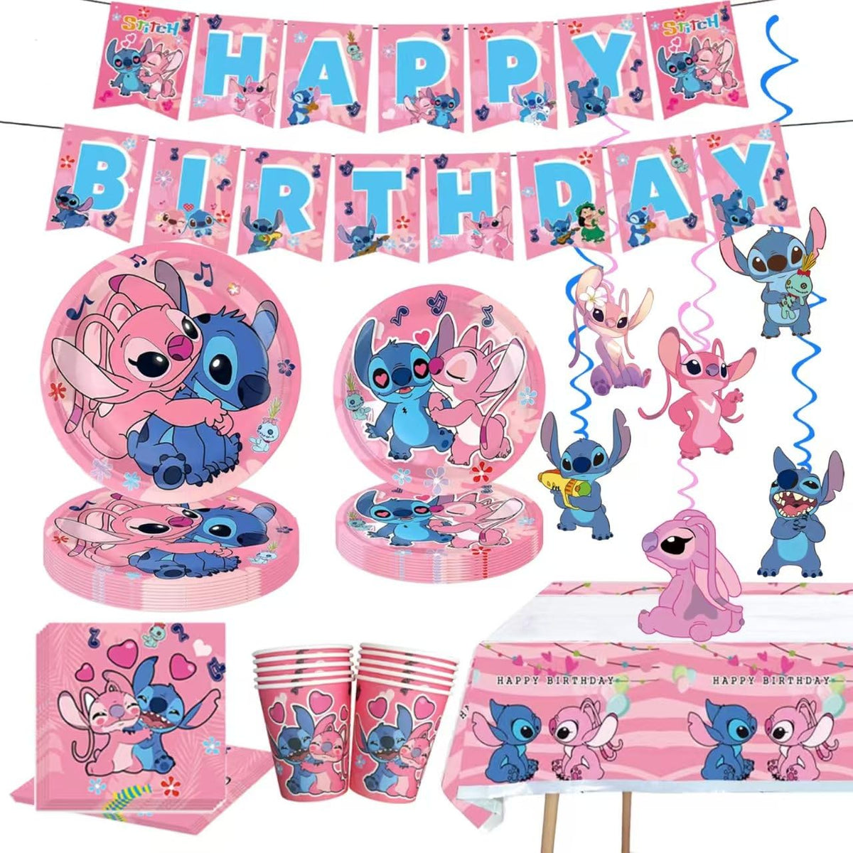 Lilo and Stitch banner with pink stitching design for festive decor