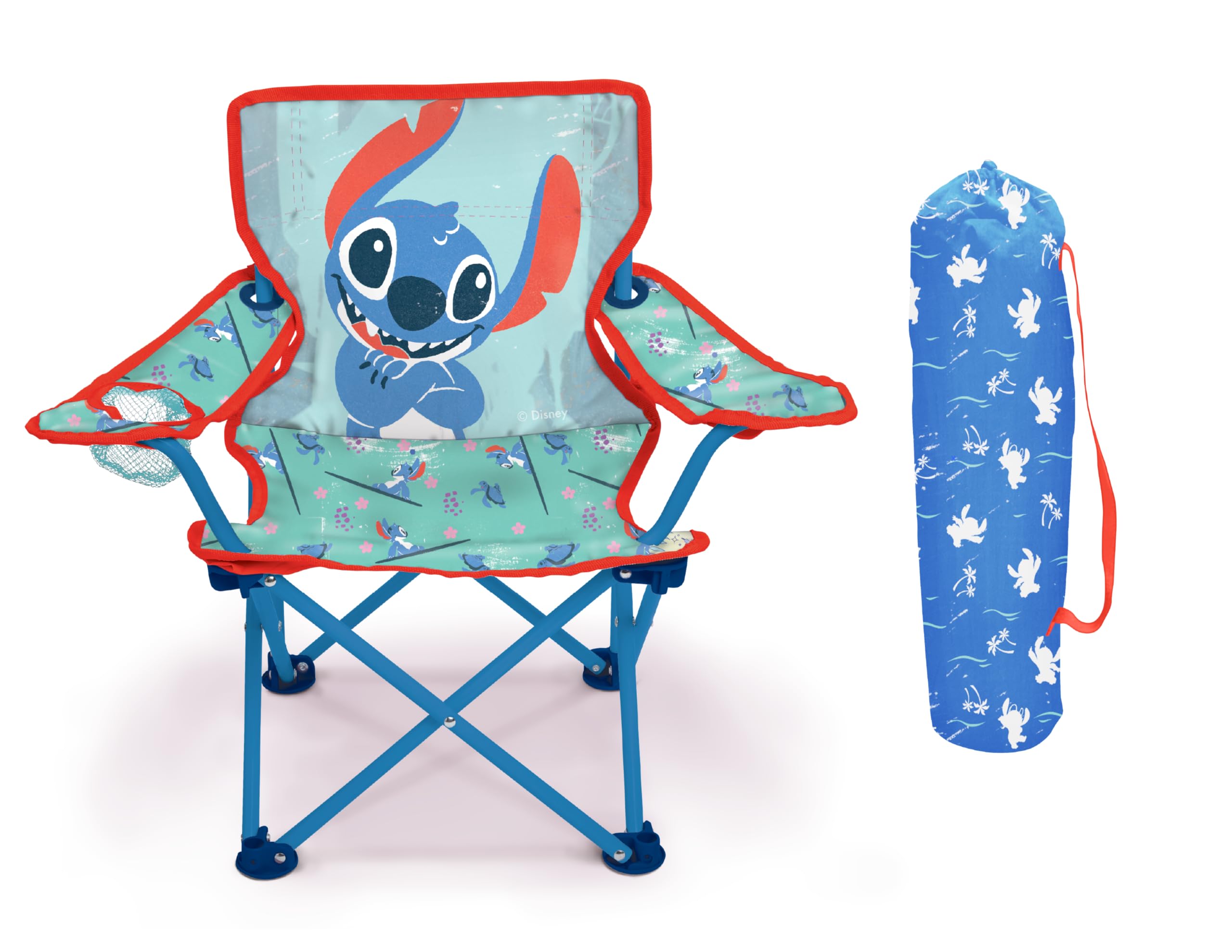 Lilo & Stitch Fold N Go Chair open for indoor or outdoor use on a patio.