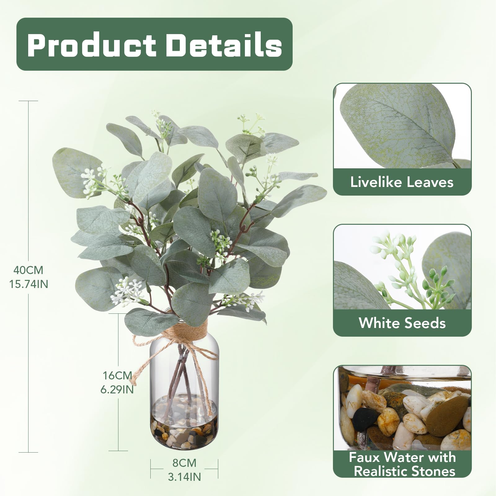 LILUYTO eucalyptus leaves with white frost detail showcasing realistic texture for elegant spaces.