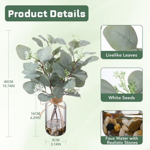 LILUYTO eucalyptus leaves with white frost detail showcasing realistic texture for elegant spaces.