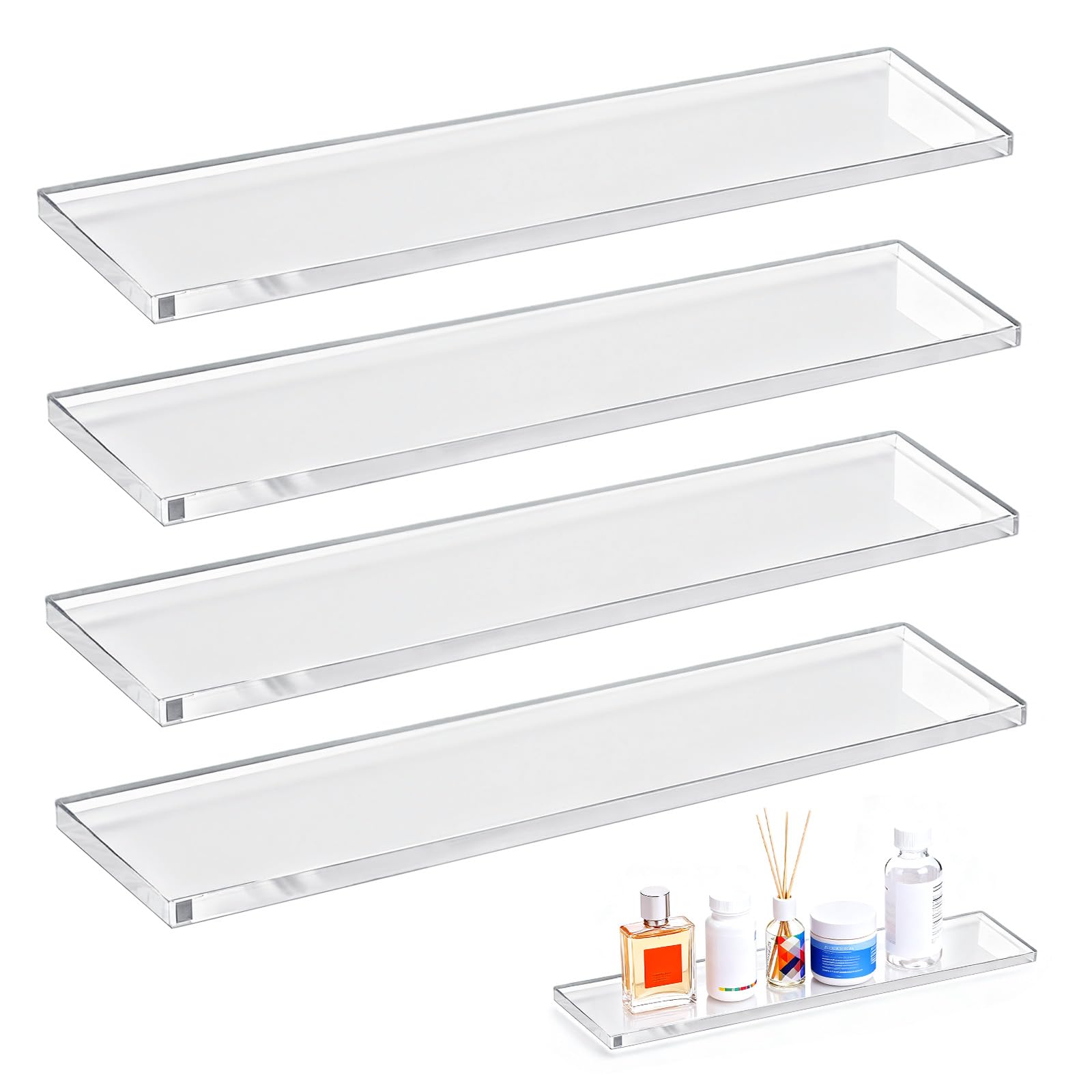 LILXIU acrylic shelves 13-25 inch pack for organized, clear storage in cabinets.