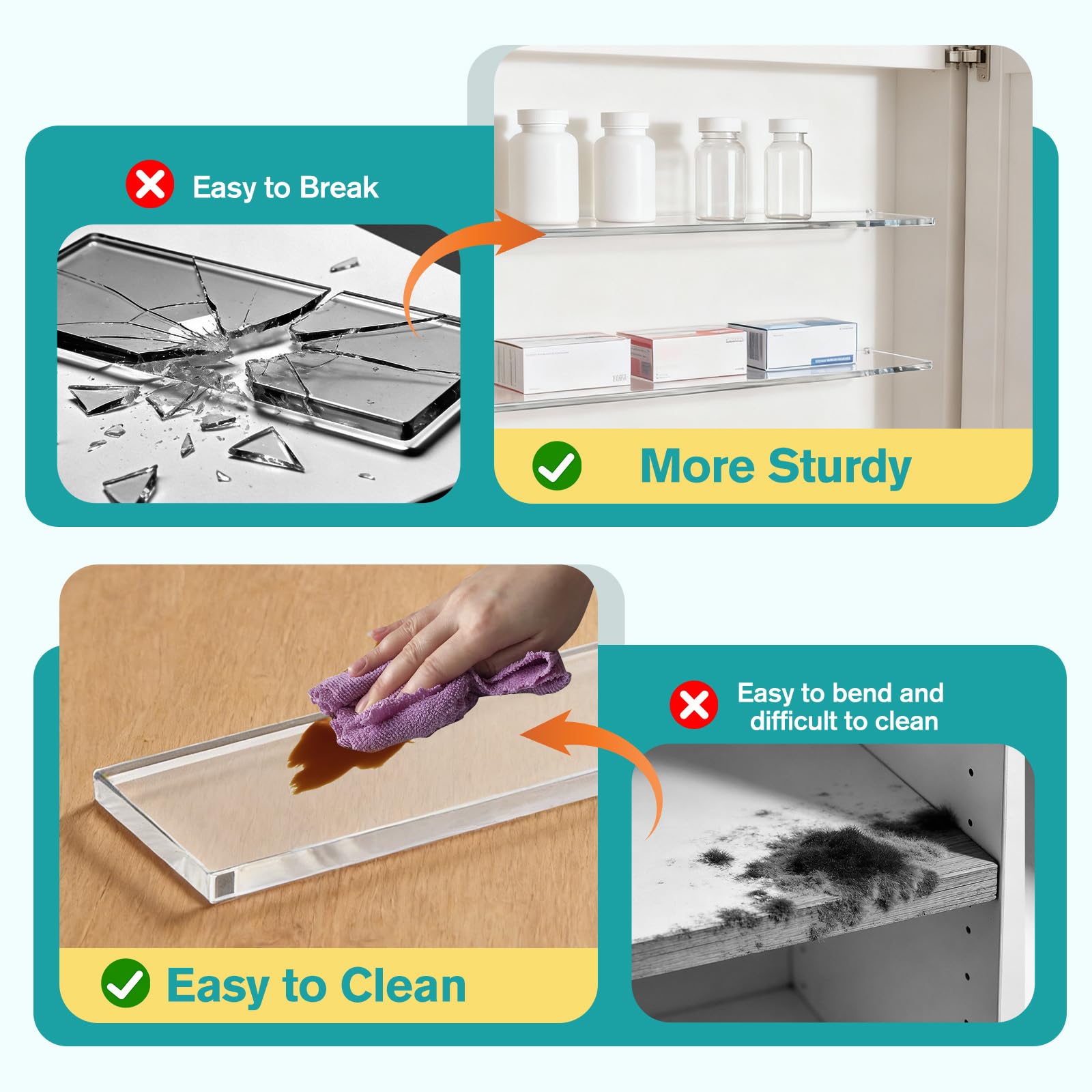 LILXIU clear kitchen cabinet shelves for easy, visible organization of foods and tools.