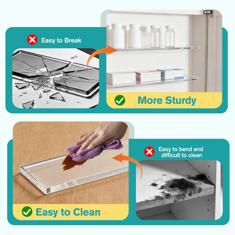 LILXIU clear kitchen cabinet shelves for easy, visible organization of foods and tools.