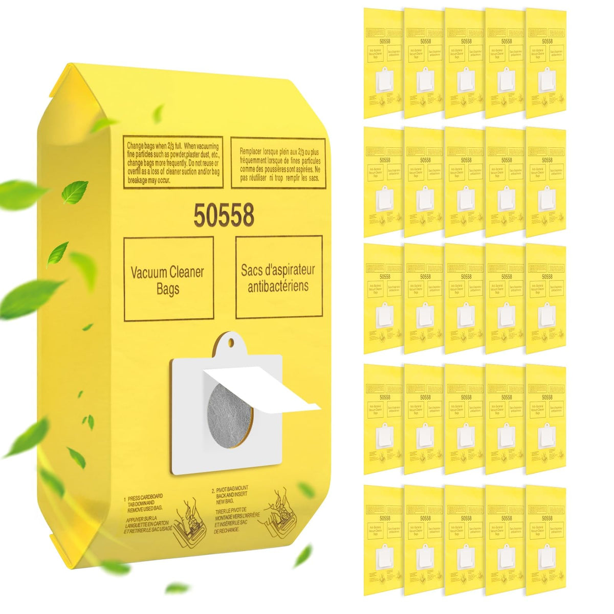 Liminfeit 50558 bags packaging highlights durable construction for Kenmore and Panasonic vacuums.