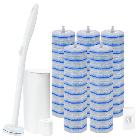 Liminfeit disposable toilet brush wand kit on wall mount for touchless cleaning.