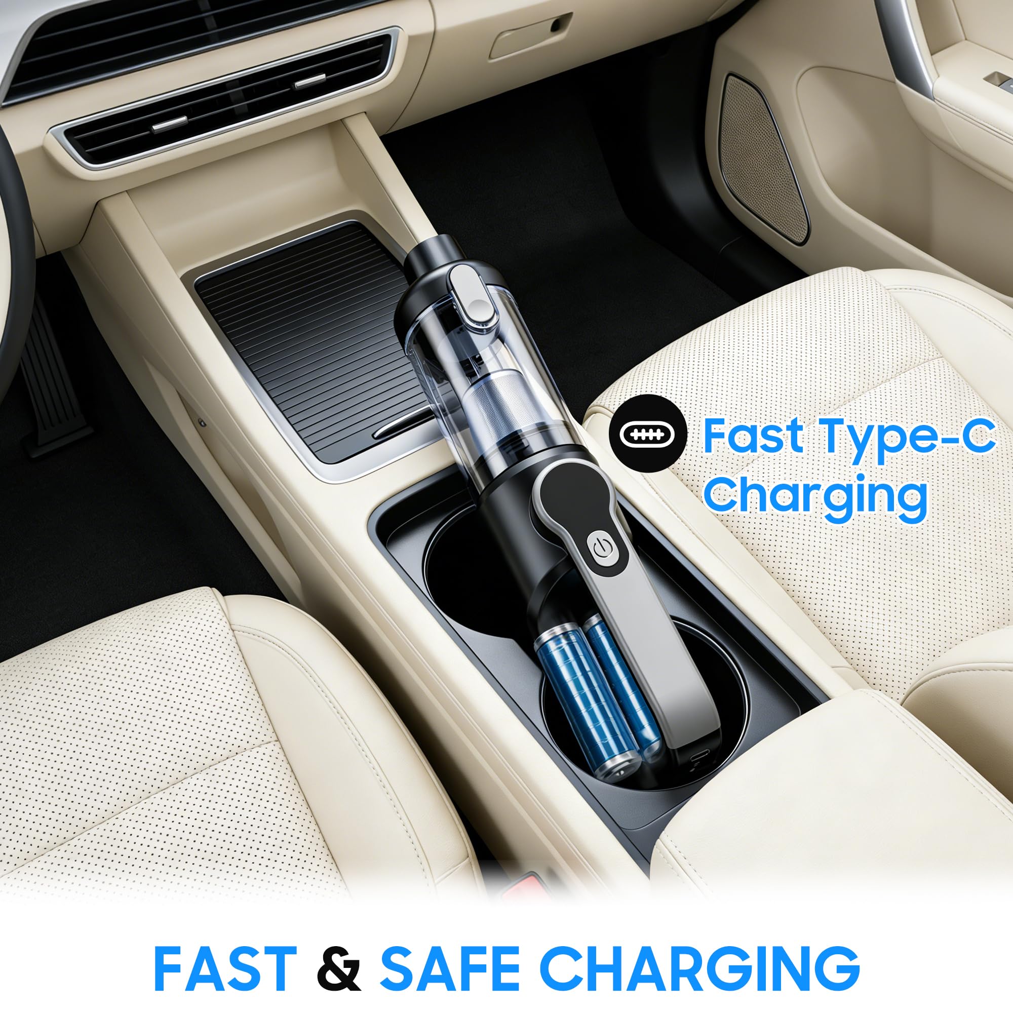 LIMIOCASA rechargeable car vacuum charges fast for on the go cleanup