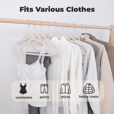 Limogoo Ivory Velvet Hangers with durable felt finish for lasting quality.