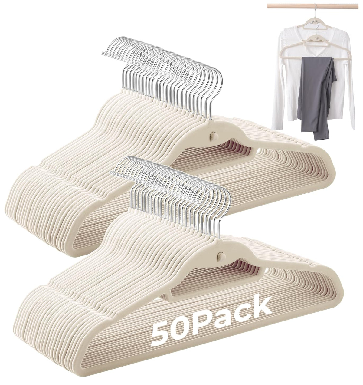 Limogoo Ivory Velvet Hangers with ultra-thin profile saves closet space.