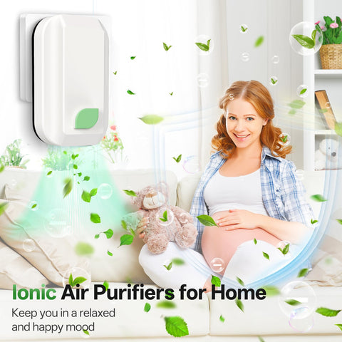 Limpin bathroom space showing compact purifier for small rooms.