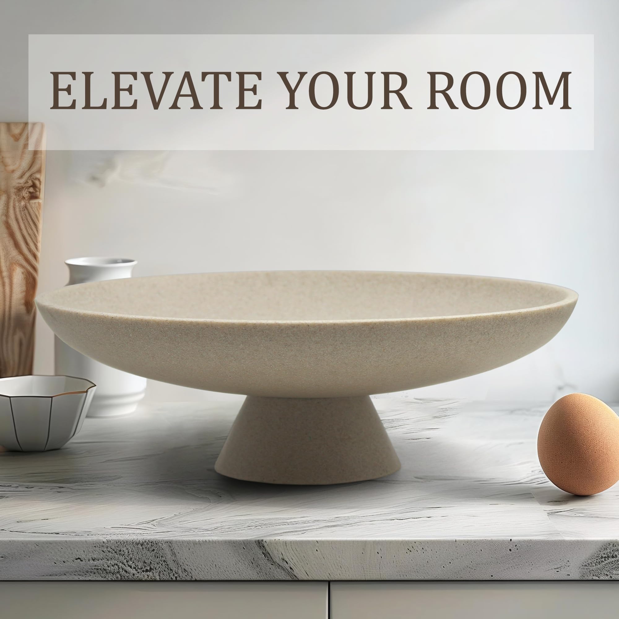 LIN CHUAN beige resin bowl complements neutral decor with minimalist charm.