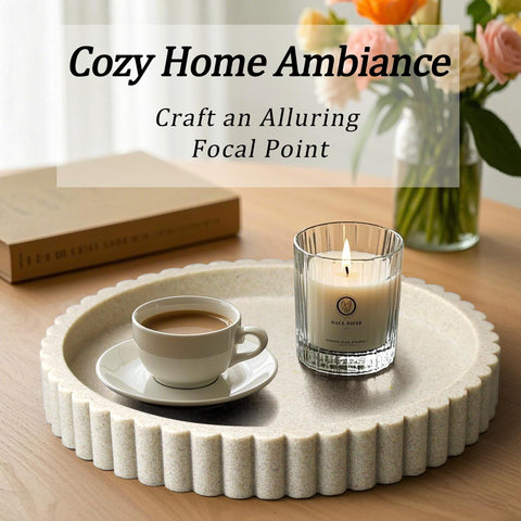 LIN CHUAN beige tray perched on a coffee table as a centerpiece