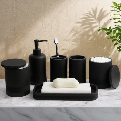 Lin Chuan matte black soap dispenser for organized bathroom counters.