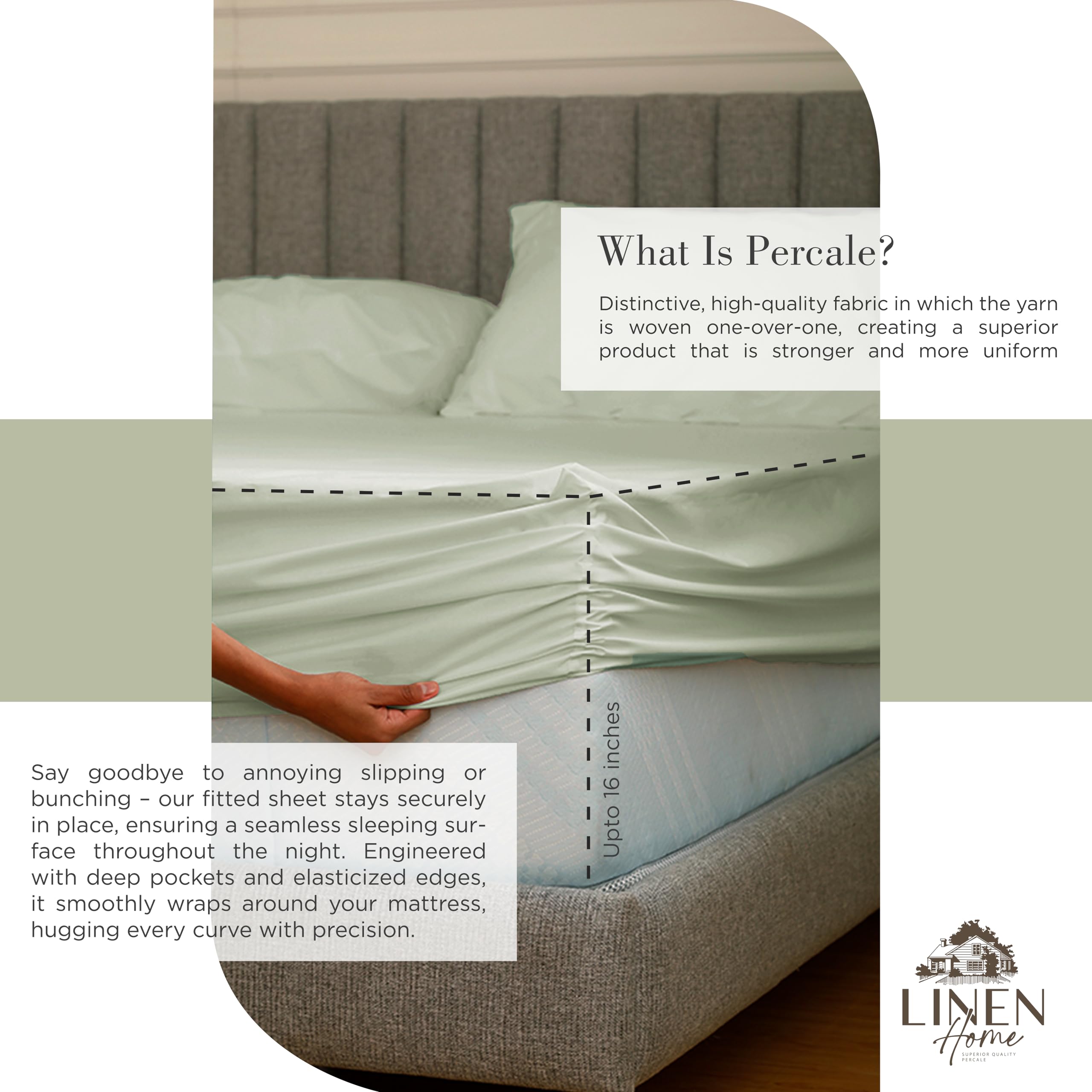 Linen Home Sage pillowcases from the 4-piece set for smooth night sleep.