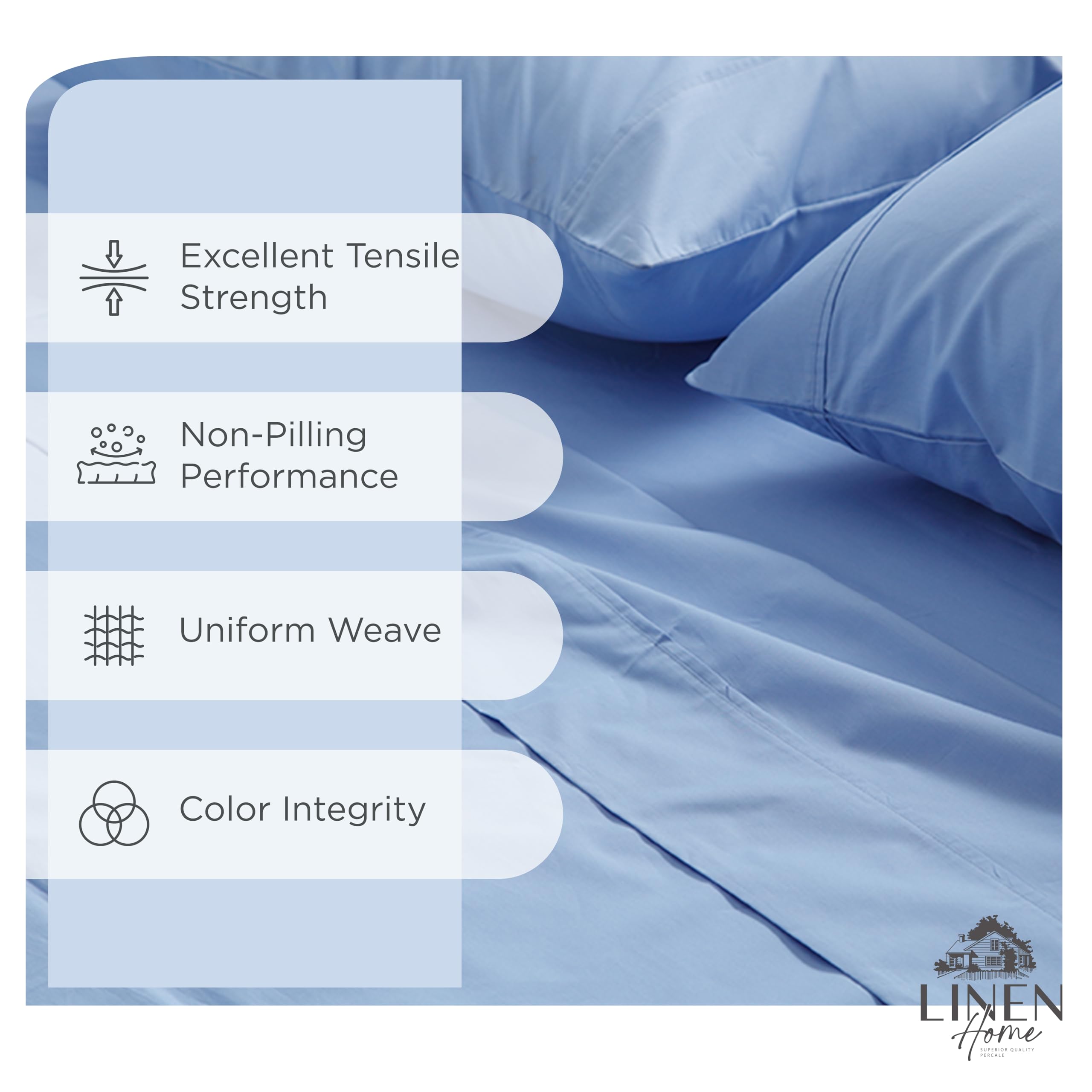 Linen Home baby blue percale deep-pocket fitted sheet fits up to 16 inches.