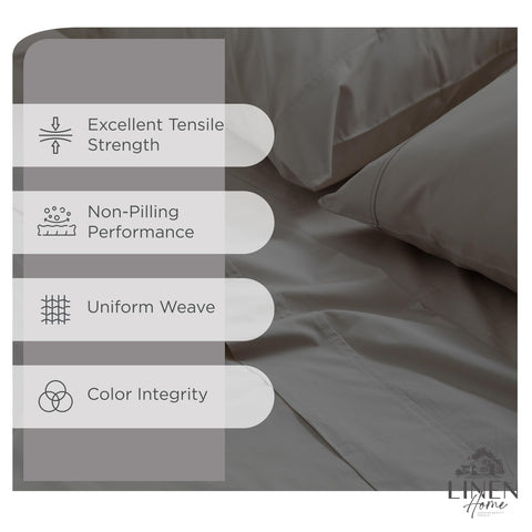 Linen Home charcoal king fitted sheet showing deep-pocket elastic fit