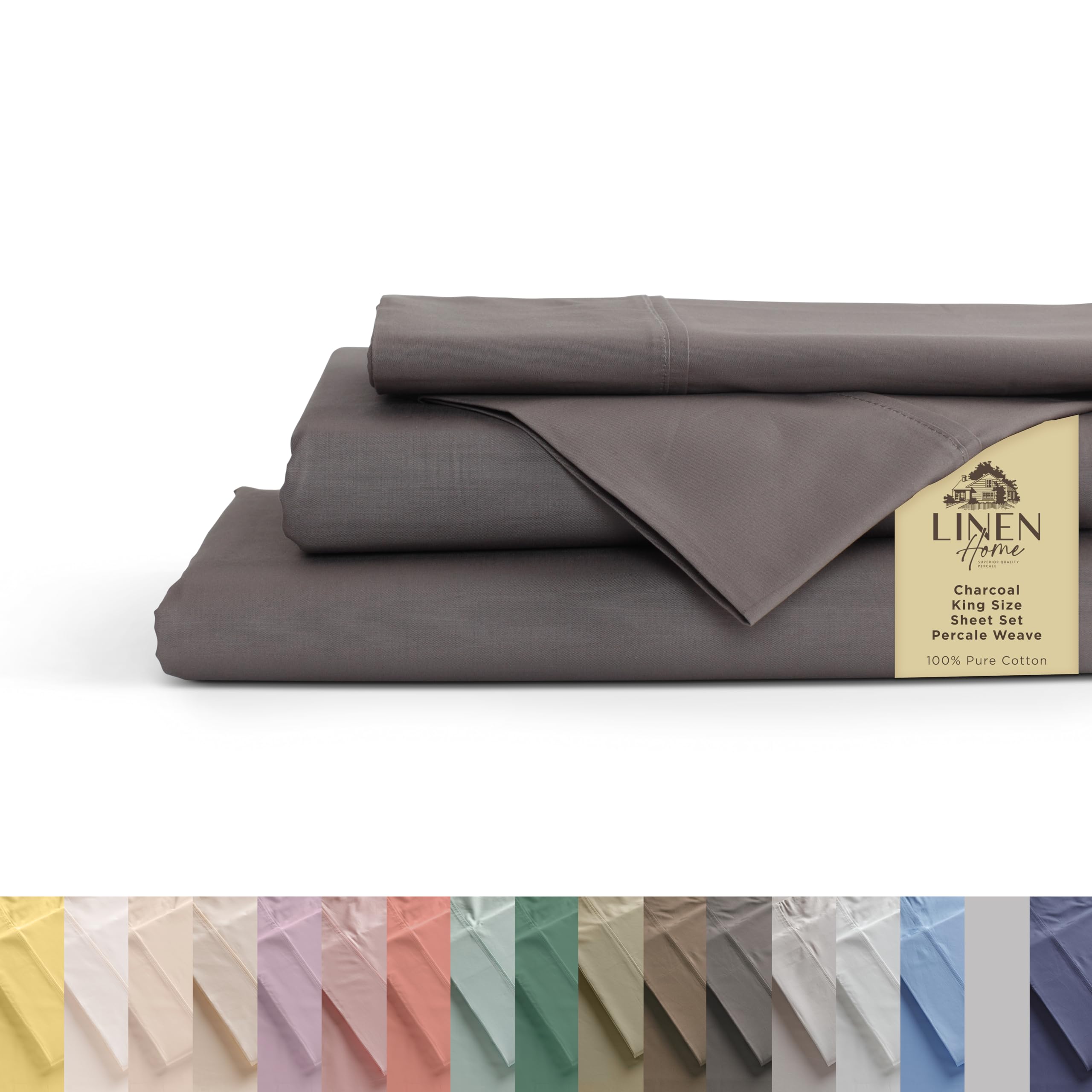 Linen Home charcoal king flat sheet with crisp percale finish for cool sleep