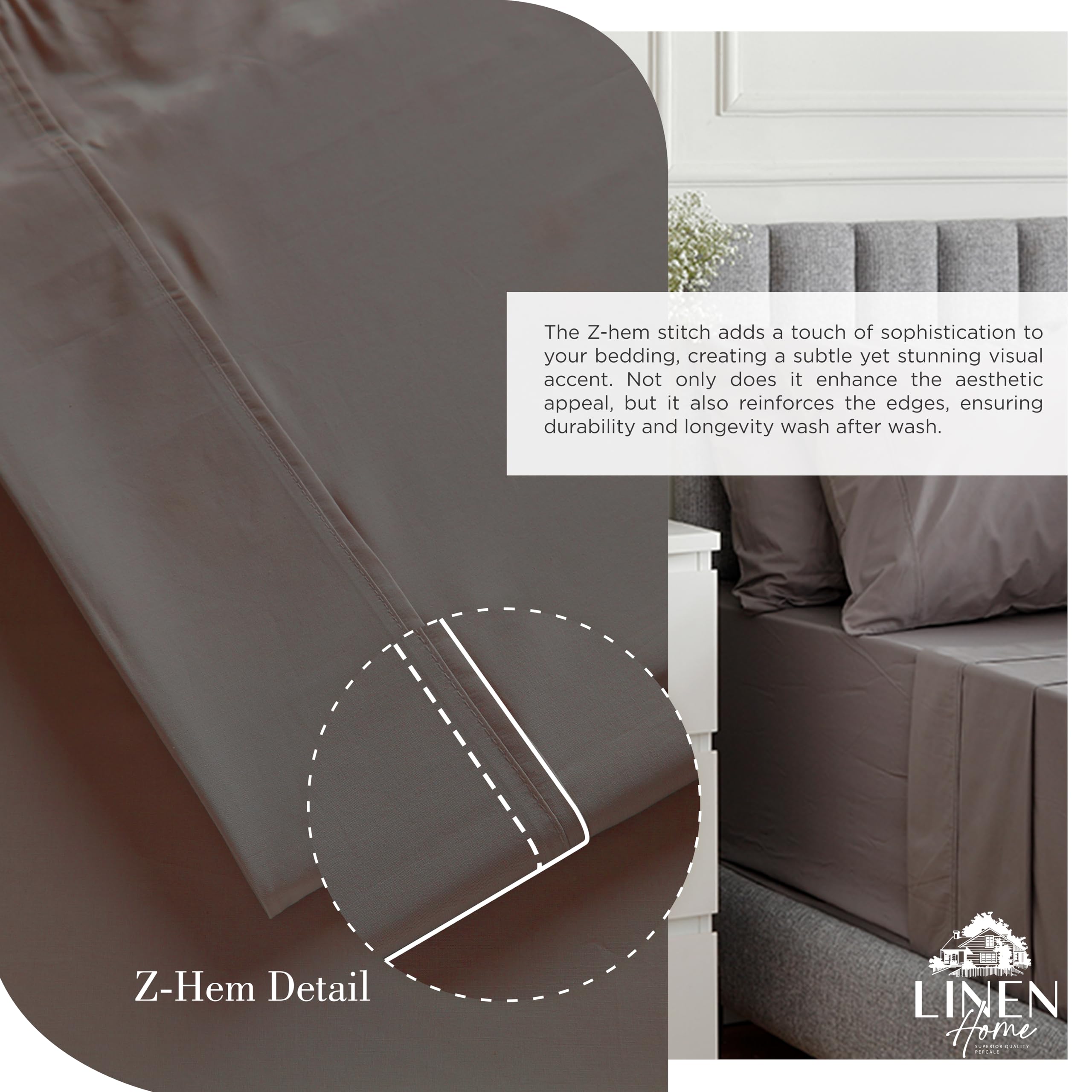 Linen Home charcoal 2-pack pillowcases provide snug hotel-grade finish