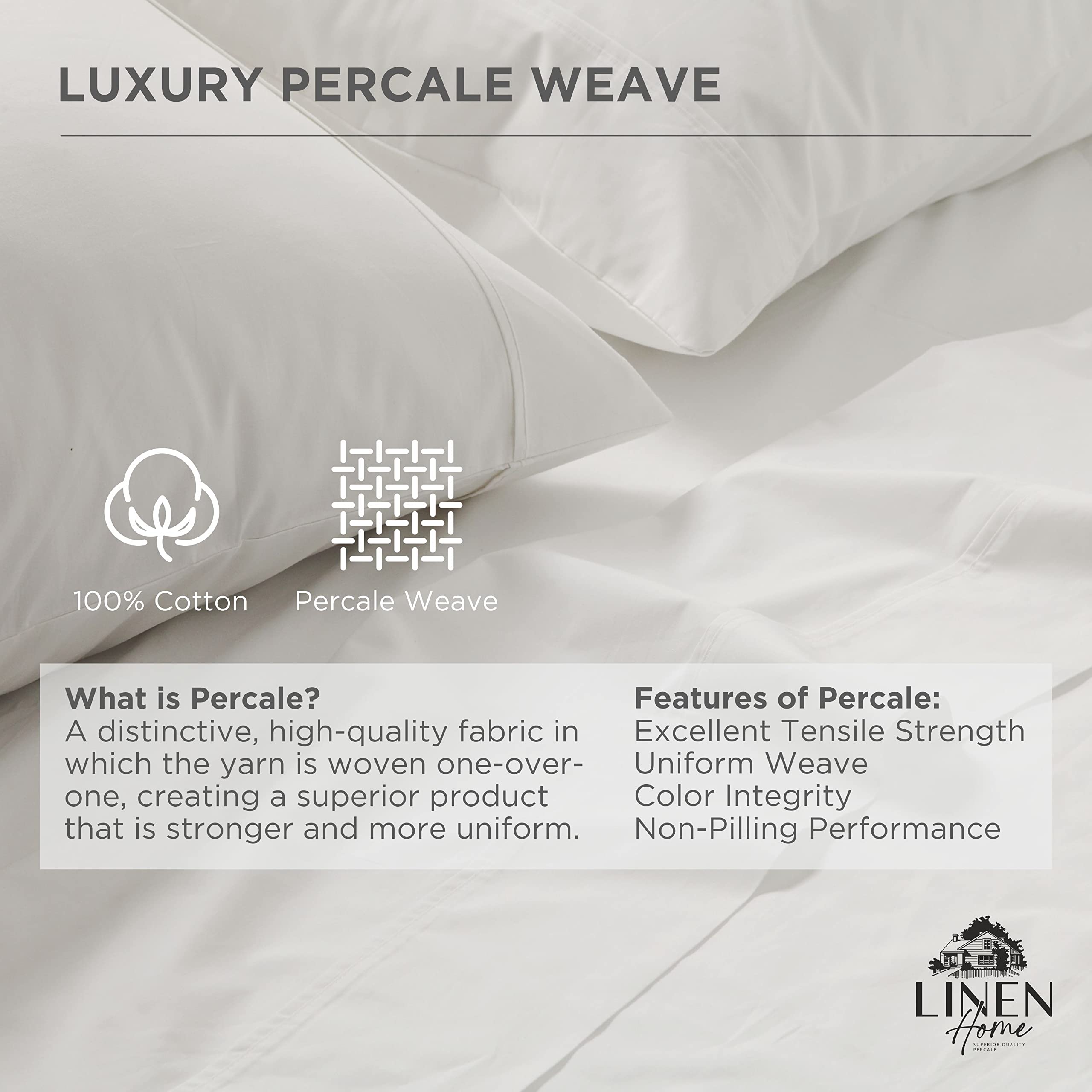 Linen Home crisp percale weave close-up showing durable breathable fabric