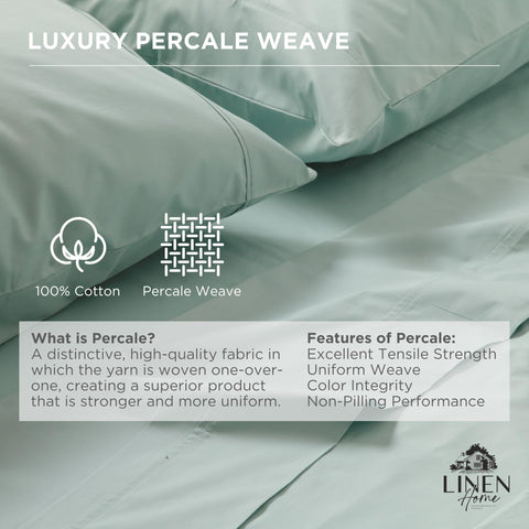 Linen Home deep-pocket fitted sheet shows secure fit on mattresses up to 16 inches.