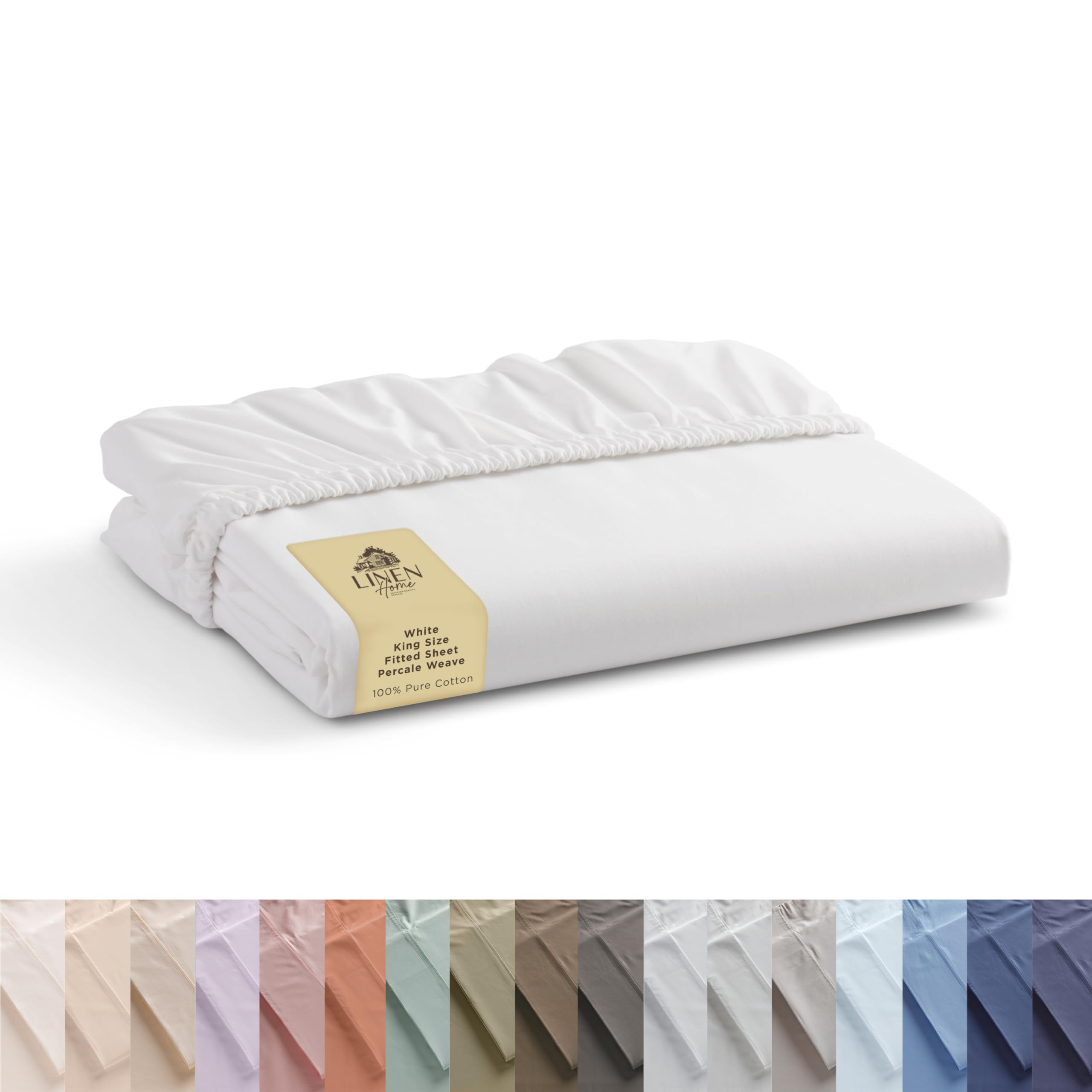 Linen Home king fitted sheet top view showing hotel-crisp percale finish
