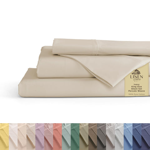 Linen Home king percale flat sheet spread shows crisp cool comfort
